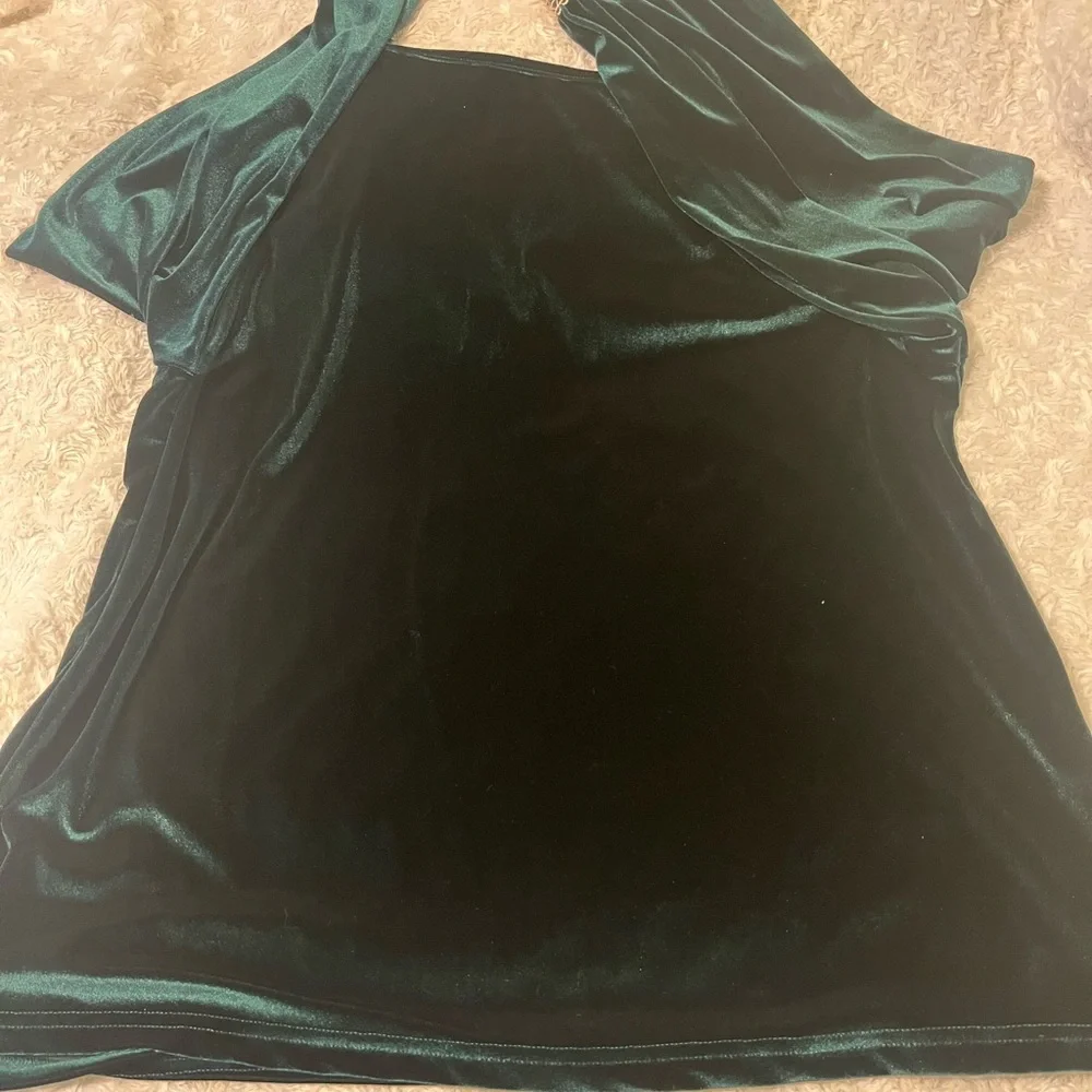 Elegant Vintage Green Velvet Top with Lace Trim Sz. 1X - Picture 6 of 10